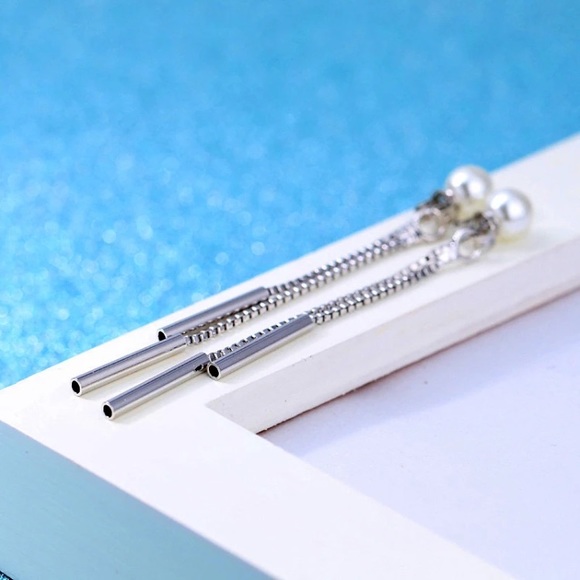 Long earrings silver and pearl - Picture 3 of 5